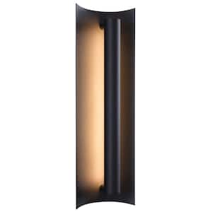 19 in. Black Cylinder Outdoor Integrated LED Wall Lantern Sconce