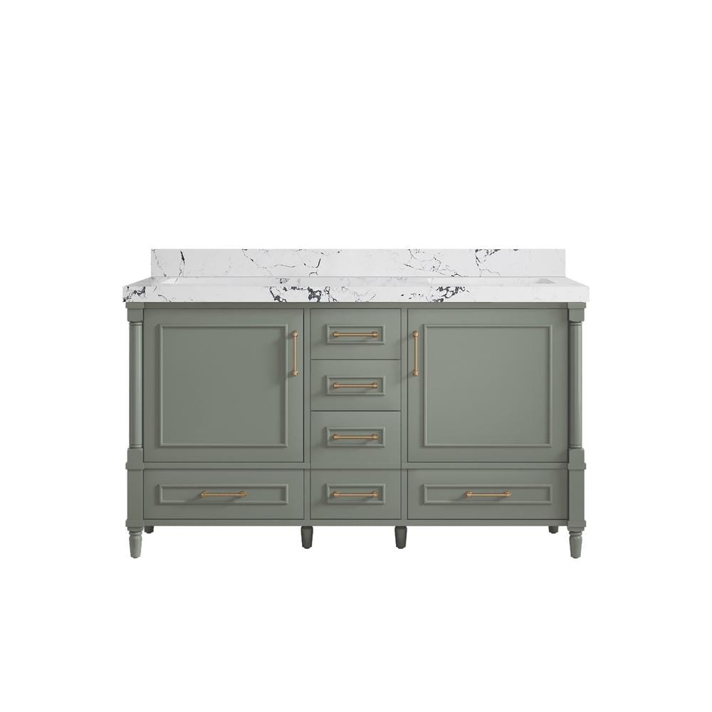 Hudson 60 in. W x 22 in. D x 36 in. H Double Sink Bath Vanity in Evergreen with 2 in. Viola Night Quartz Top price history on PriceWatchPro