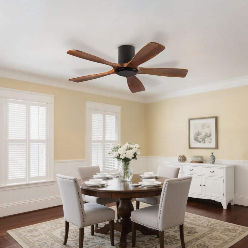 52 In. Indoor Black 5 Solid Wood Blades Flush Mount Standard Ceiling Fan with 6 Speeds and Remote Control Included price history on PriceWatchPro