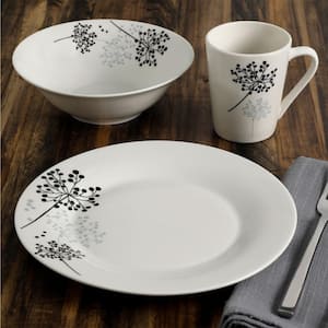 Netherwood 12-Piece Casual White/Black/Grey Ceramic Dinnerware Set (Service for 4)