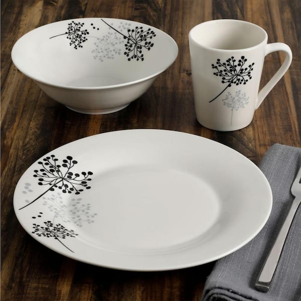 Netherwood 12-Piece Casual White/Black/Grey Ceramic Dinnerware Set (Service for 4)