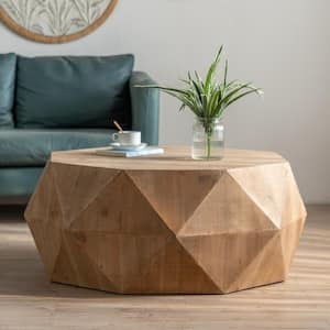 38 in. Natural Octagon MDF 3-dimensional Embossed Pattern Design American Retro Style Coffee Table