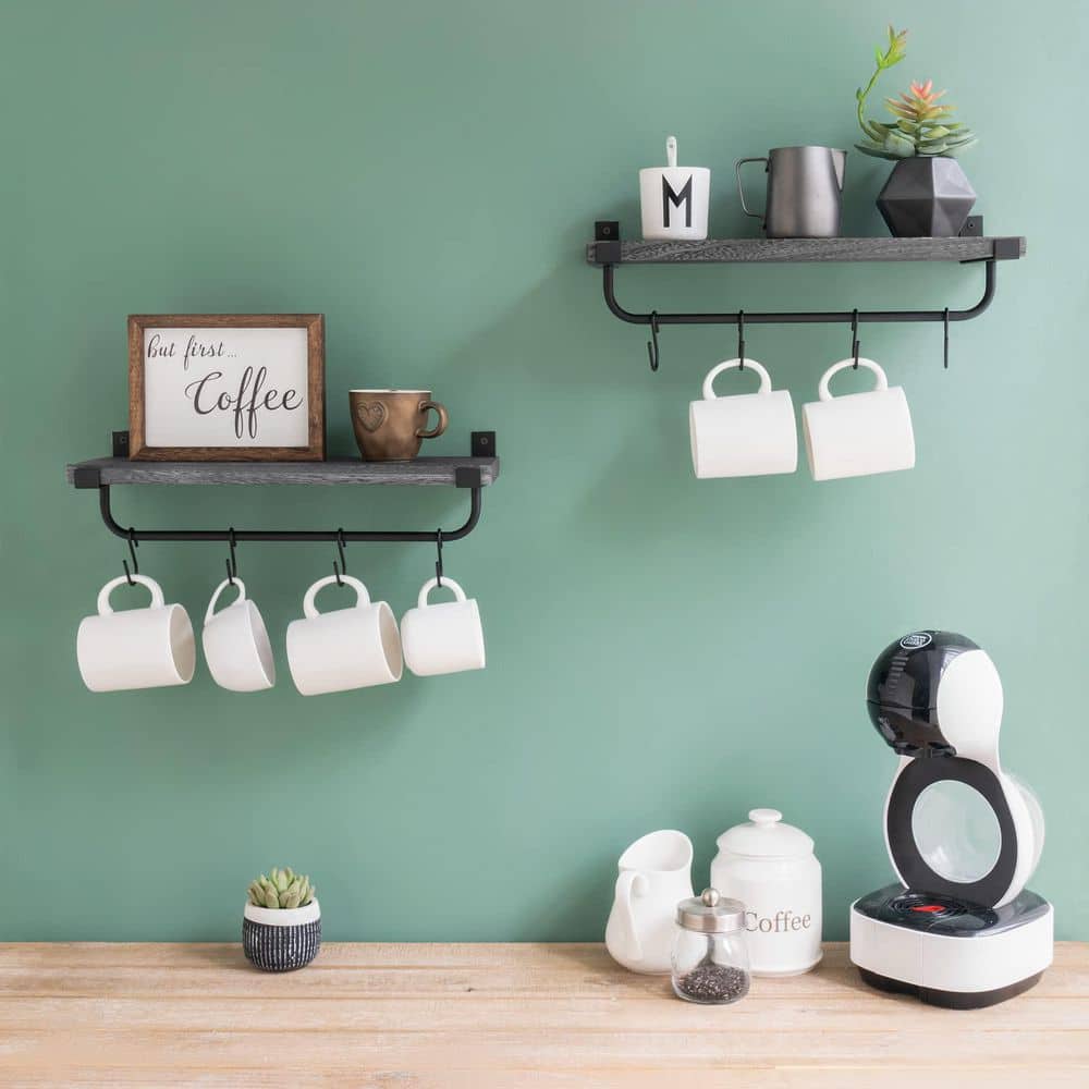 2-Pack 4-Hook Gray Rustic Floating Mug Holder Wall Mounted Coffee Mug Rack, Wood Tea Cup Hooks for Cooking Utensils price history on PriceWatchPro