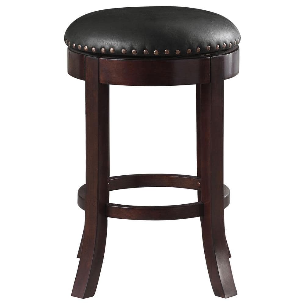 24" Brown Faux Leather Swivel Counter Stools with Wood Legs