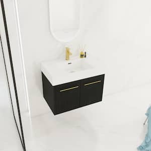 Victoria 30 in. W Wall-Mounted Modern Design Single Sink Bath Vanity with Ceramic Top in White and Cabinet in Black