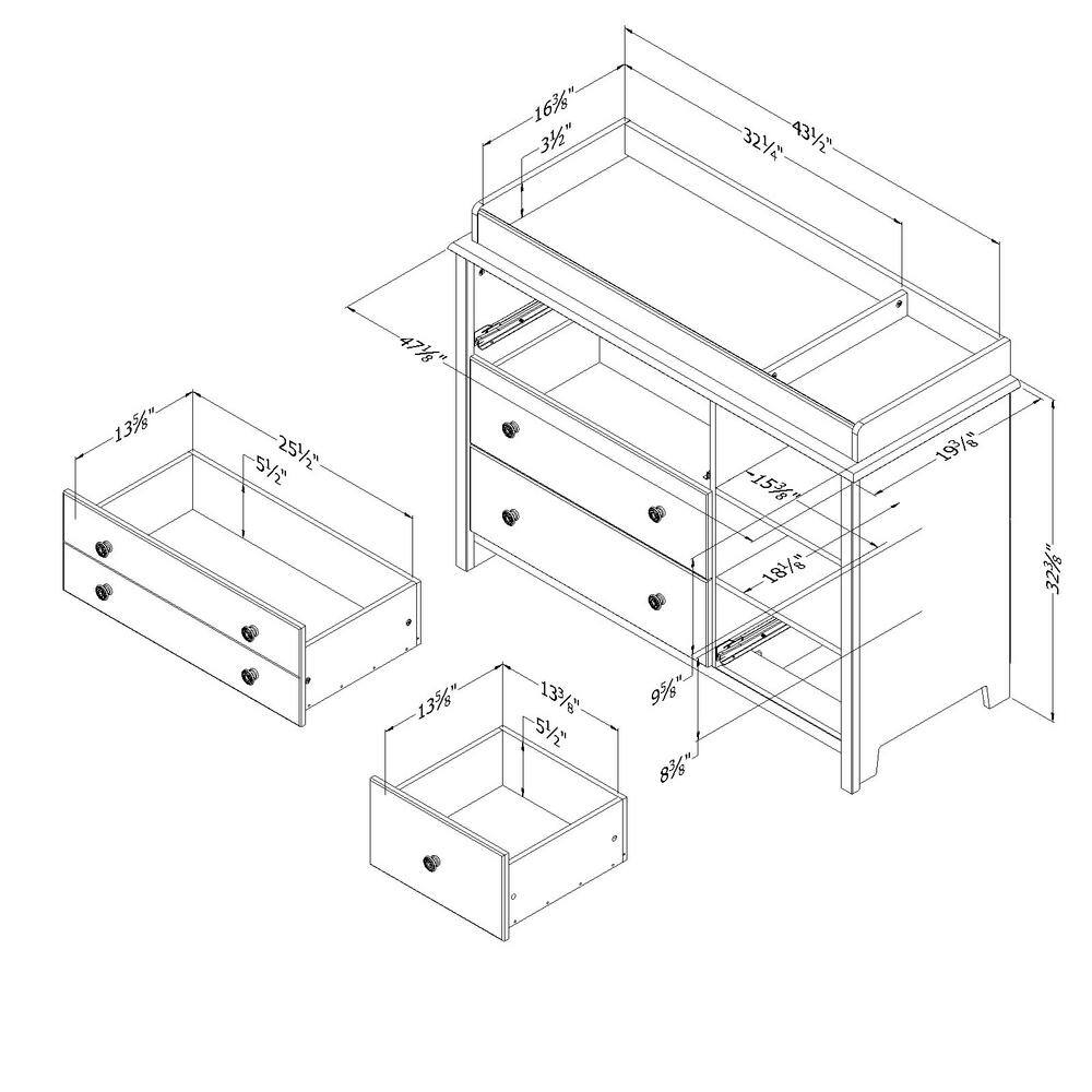 Gray Oak 47" Transitional Changing Table Dresser with Drawers