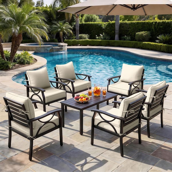 22 in. x 22 in. x 4 in. (6-Pack) Water-Resistant Outdoor Patio Furniture Replacement Deep Seat Cushions, Cream