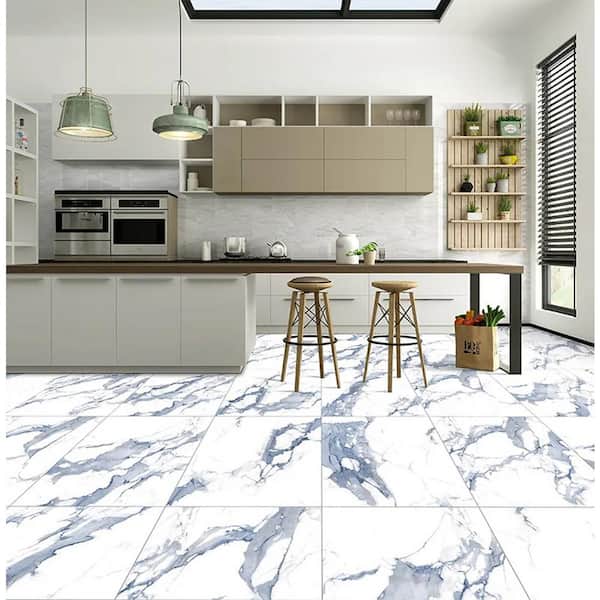 Apollo Tile (Sample) White, Blue 4-in x 4-in Polished Marble Floor and Wall Tile