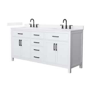 Beckett 72 in. Double Freestanding White Bath Vanity with White Quartz Top (Assembled)