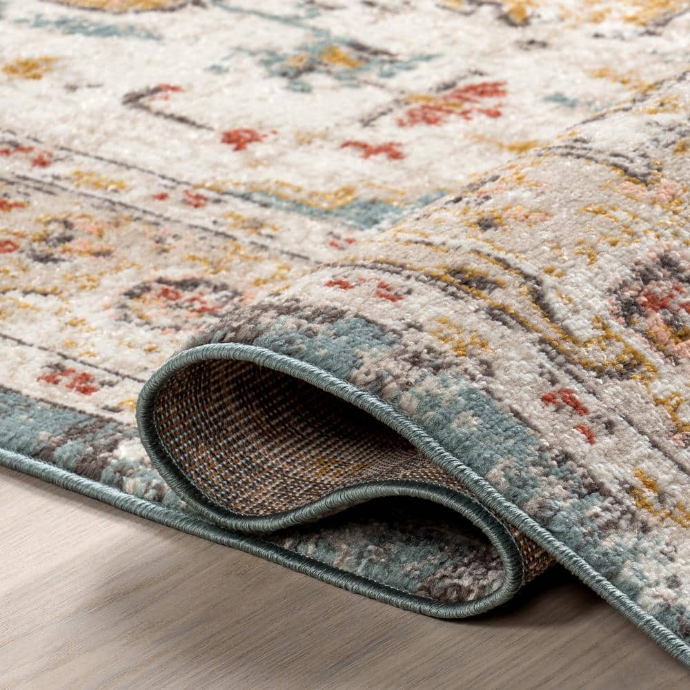 Justine Beige Synthetic Medallion Runner Rug, 2'6" x 10'
