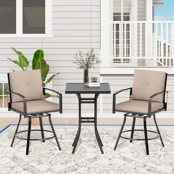 3-Piece Metal Patio Conversation Set with Brown Cushions