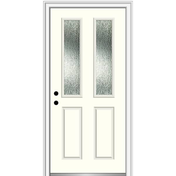 MMI Door 32 in. x 80 in. Right-Hand/Inswing Rain Glass Alabaster Fiberglass Prehung Front Door on 4-9/16 in. Frame