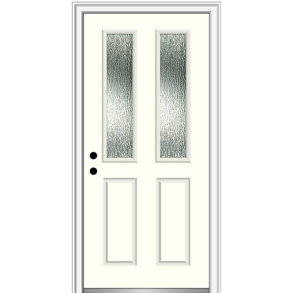 MMI Door 36 in. x 80 in. Right-Hand Inswing Rain Glass Alabaster Fiberglass Prehung Front Door on 4-9/16 in. Frame
