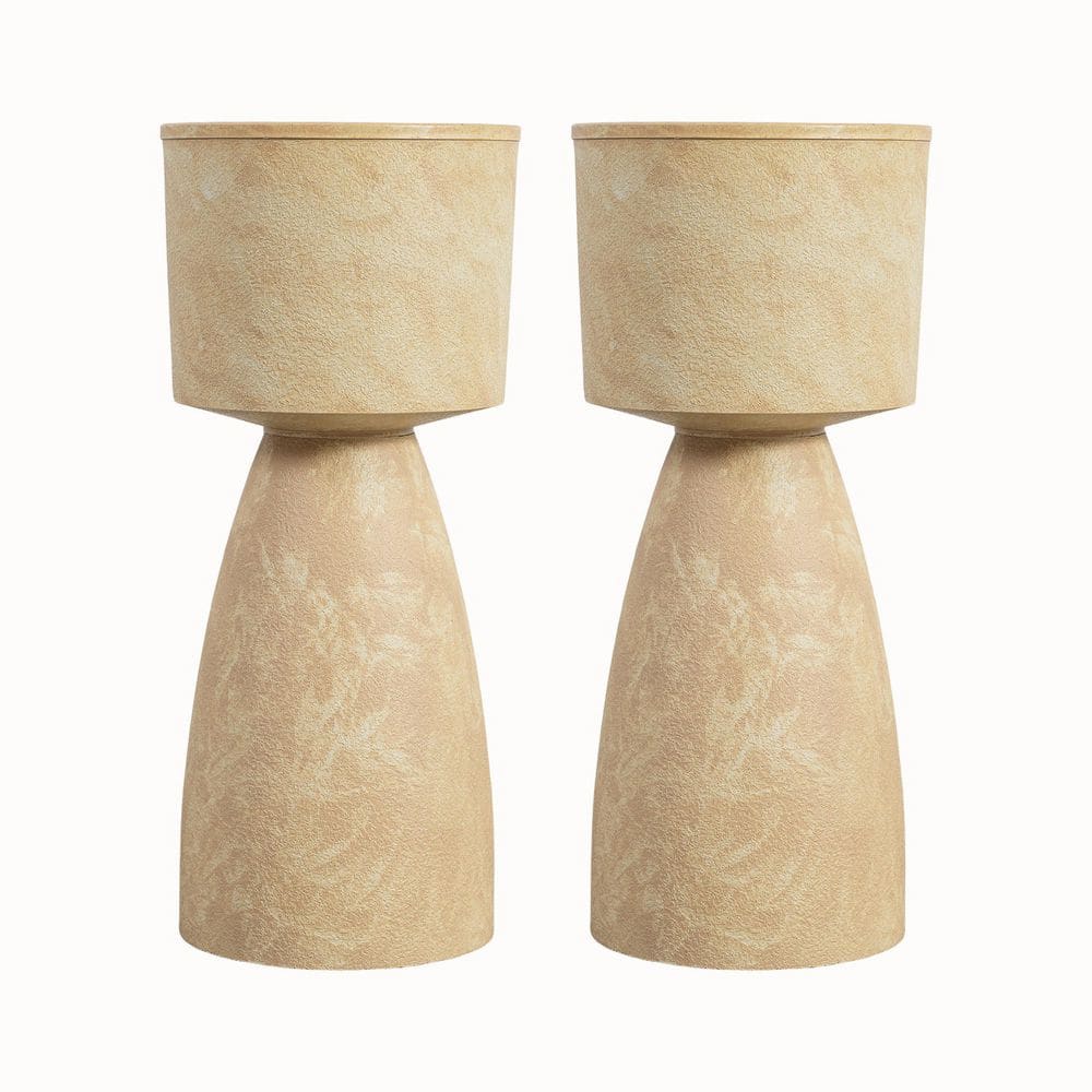 Large 13 in. D Beige All-Weather Pedestal Planter Set Stone Texture (2-Pack) price history on PriceWatchPro