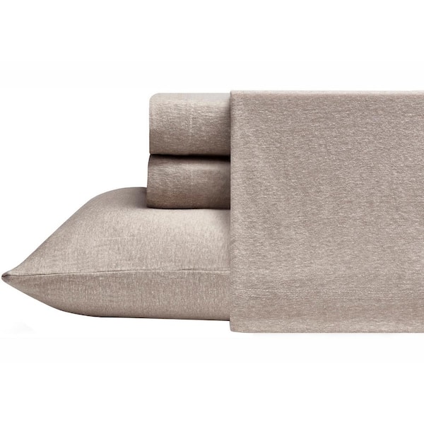 Morgan Home Heather Jersey 3-Piece Taupe Solid Cotton Blend Twin Sheet Set