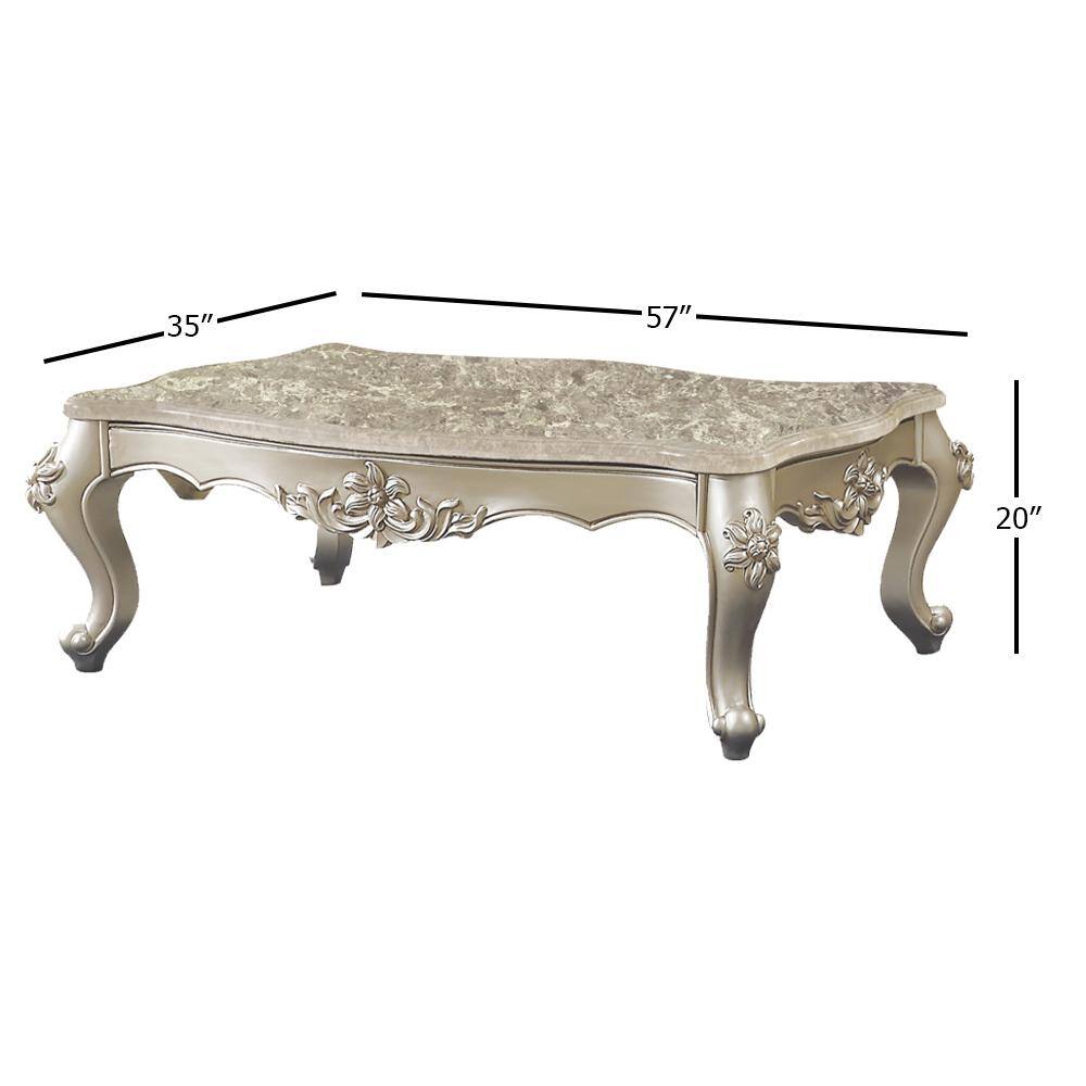 57" Silver Rectangular Wood and Marble Coffee Table