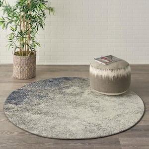 Passion Charcoal Ivory 5 ft. x 5 ft. Abstract Contemporary Round Rug