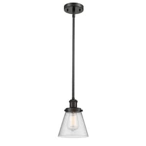 Cone 1-Light Oil Rubbed Bronze Shaded Pendant Light with Seedy Glass Shade