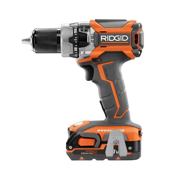 RIDGID - 18-Volt Lithium-Ion Cordless Brushless 1/2 in. Compact Hammer Drill with (2) 1.5 Ah Batteries and 18-Volt Charger