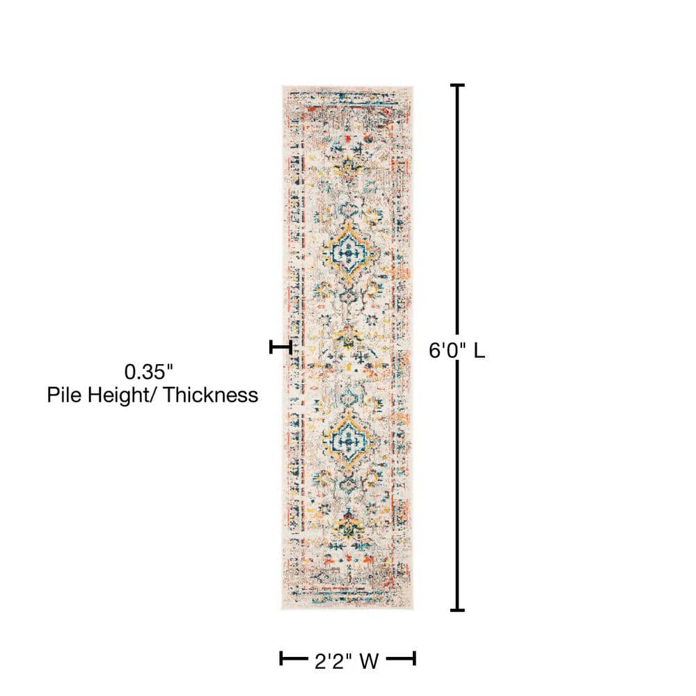 Madison Cream and Blue Distressed Runner Rug