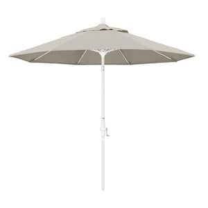 9 ft. Fiberglass Market Collar Tilt M White Patio Umbrella in Woven Granite Olefin