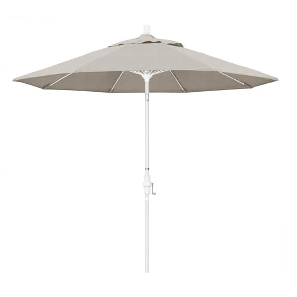 California Umbrella 9 ft. Fiberglass Market Collar Tilt M White Patio Umbrella in Woven Granite Olefin
