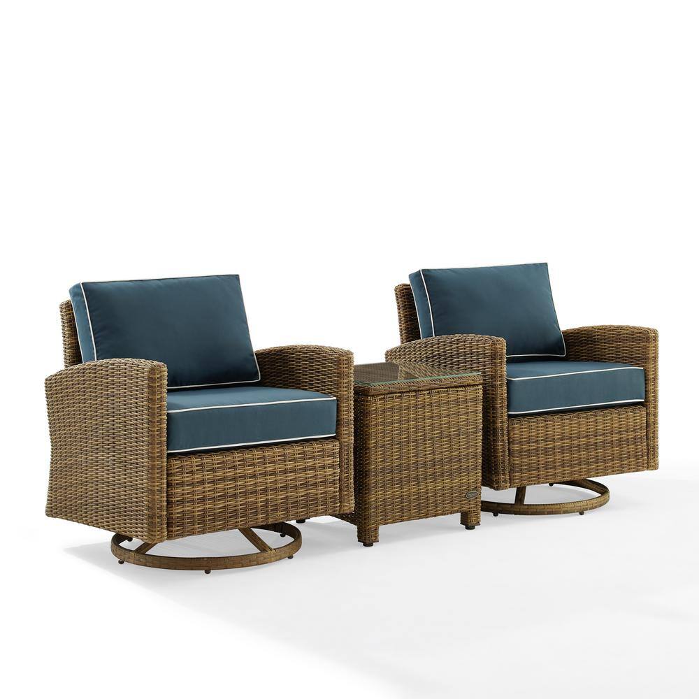 Bradenton Weathered Brown 3-Piece Wicker Patio Conversation Set with Navy Cushions price history on PriceWatchPro