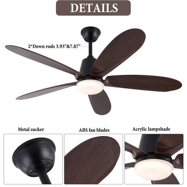 OUKANING 52 in. Indoor Black Modern Ceiling Fan with 3-Color
