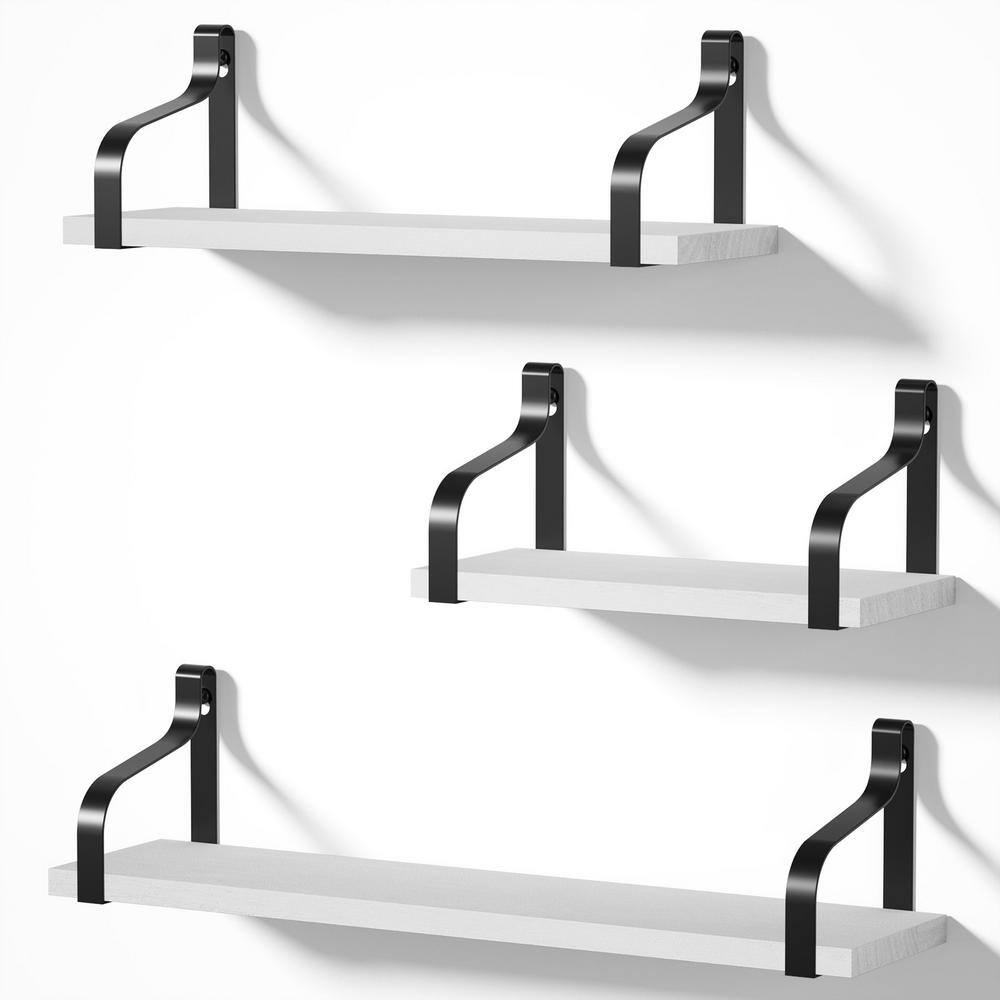 Cubilan 4.7 in. x 17 in. x 4.2 in. Washed White Wood Decorative Wall Shelves with Brackets (Set