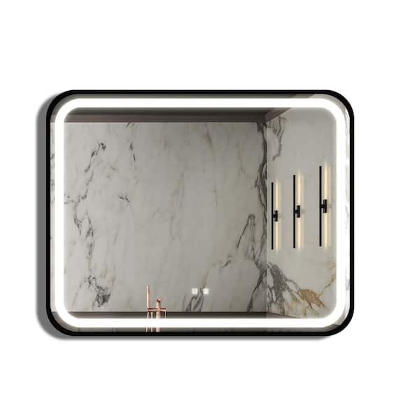 FUNKOL 40 in. W x 32 in. H LED Rectangular Metal Framed Wall Mount Bathroom Vanity Mirror with Defogging Memory Function