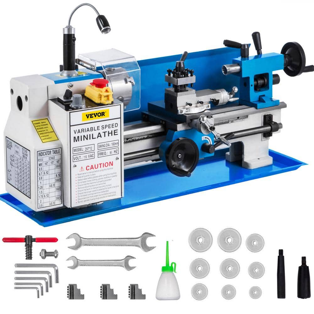 Metal Lathe 7in. x 12in. Precision Bench Top Mini Metal Lathe 550-Watt Metal Lathe Variable Speed 50-2500 RPM Nylon Gear -  VEVOR, nAm0nkjqHFpgsUt