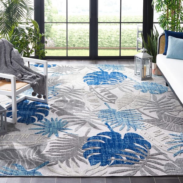 Cabana 6 x 8 Gray/Blue Leaf CBN831F Area Rug