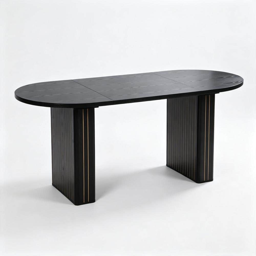 Black Oval Wood 70.86 in. Pedestal Dining Table Seats 4-6