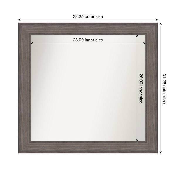 Amanti Art Country Barnwood 33.25 in. x 31.25 in. Custom Non-Beveled Wood Framed Bathroom Vanity Wall Mirror