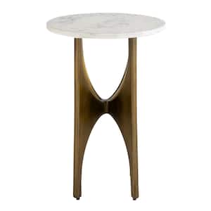 Doriana 14 in. Antique Brass Round Marble Accent Table