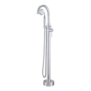 Single Handle Freestanding Floor Mount Roman Bathtub Shower Faucet with Handheld Shower in Chrome