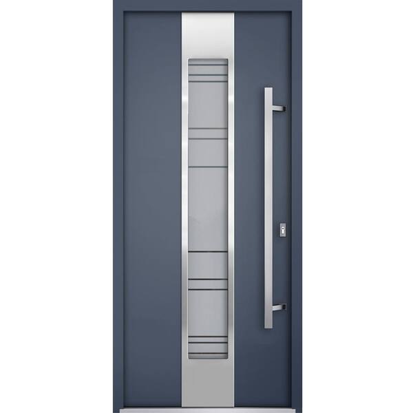 VDOMDOORS 0757 36 in. x 80 in. Left-hand Inswing Frosted Glass Gray Graphite Steel Prehung Front Door with Hardware