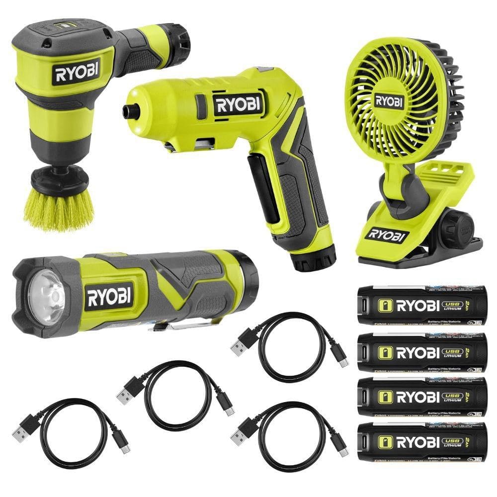 USB Lithium Cordless 4-Tool Combo Kit with Screwdriver, Fan, Scrubber, Flashlight, (4) 2Ah Batteries, and Charging Cords price history on PriceWatchPro