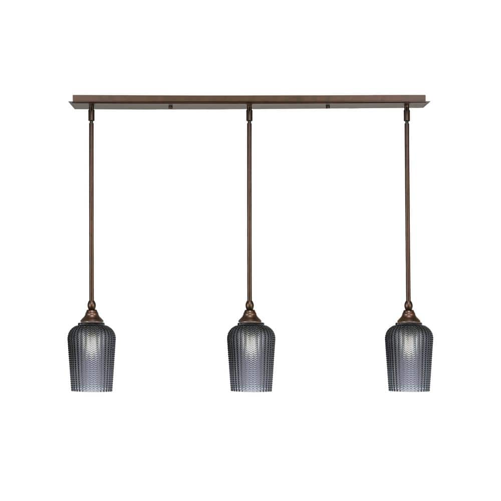 Livingston 100-Watt 3-Light Bronze Shaded Pendant Light with 5 in. Smoke Gl