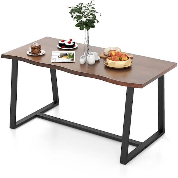 Costway Coffee Wood 63 in. Cross Legs Dining Table Seats 6