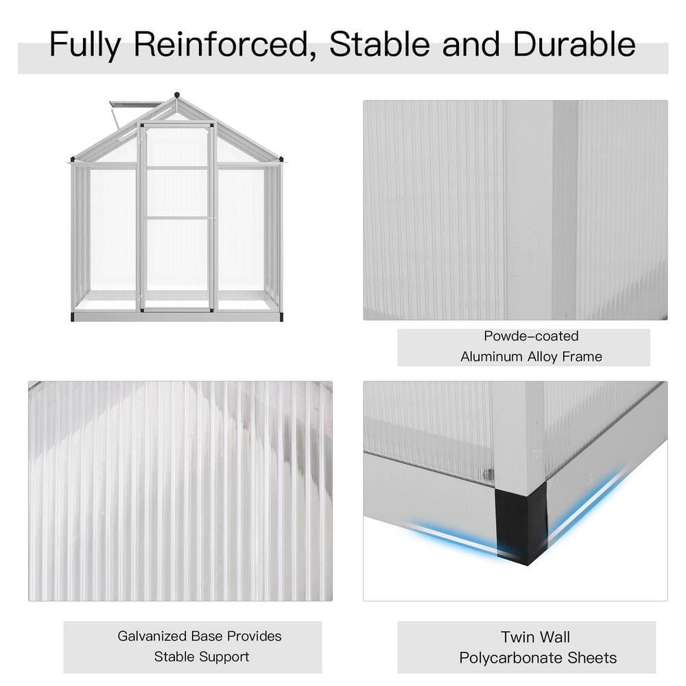 Outsunny 4' x 6' Polycarbonate Walk-In Greenhouse with Roof Vent