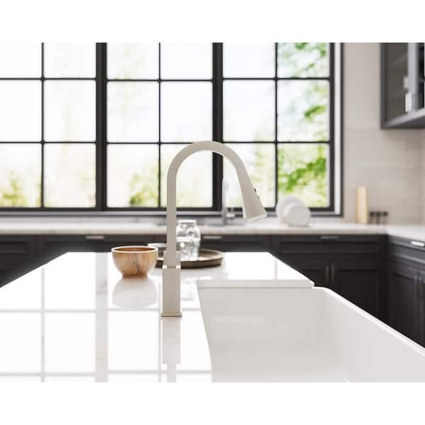 Single-Handle Pull Down Sprayer 16 in. H Kitchen Faucet with 360° Spout Swivel and Dual Spray in Brushed Nickel