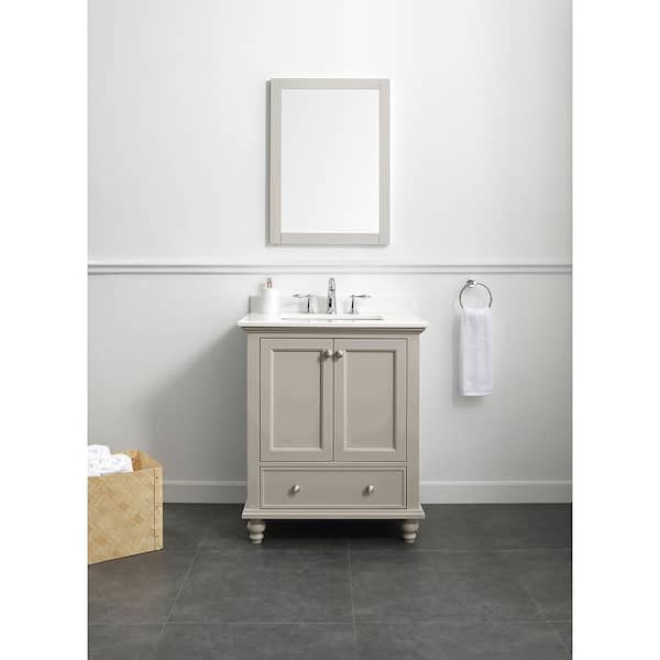 Home Decorators Collection Orillia 30 in. W x 22 in. D x 34 in. H Single Sink Bath Vanity in Greige with White Engineered Stone Top