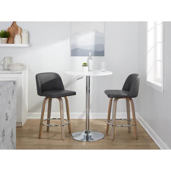 Lumisource Avignon 25 in. Dark Gray Metal Swivel Counter Height Chair with Black Faux Leather Seat (Set of 2)