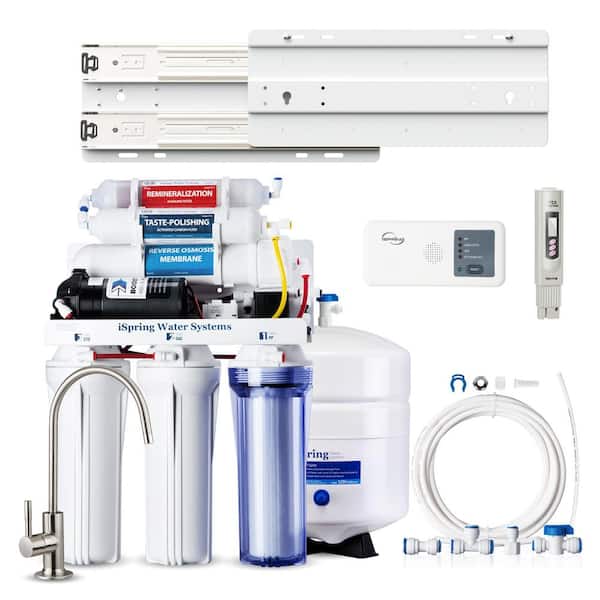 RCC7P-AK Alkaline Reverse Osmosis System w/ Slide-Out Mounting Kit, TDS Pen, Fridge/Ice Maker Kit, Filter Life Reminder