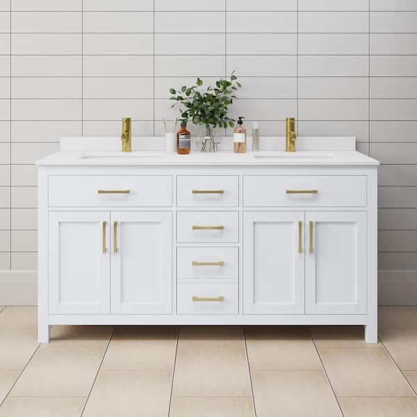Wyndham Collection Beckett 66 in. W x 22 in. D Double Bath Vanity in White with Cultured Marble Vanity Top in White with White Basins