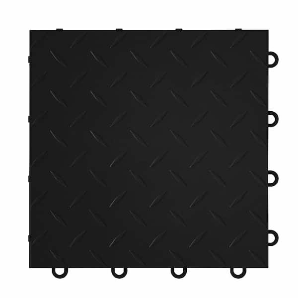 FLOORINGINC Nitro Diamond 3/8 in. Garage Tiles, Black, 12 in. x 12 in., 52-Pack, Covers 52 sq. ft., Interlocking Floor Tiles