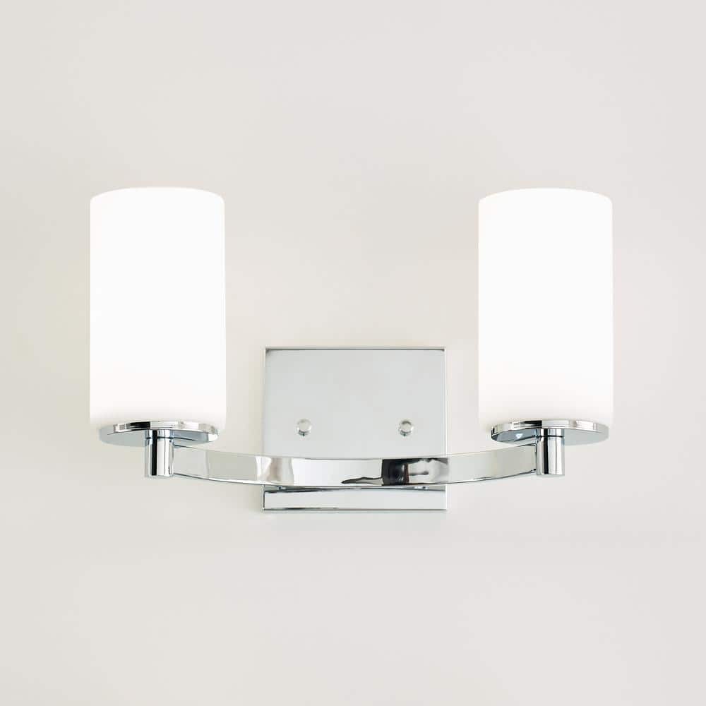 Hettinger Chrome 2-Light Vanity with Etched Glass Shades