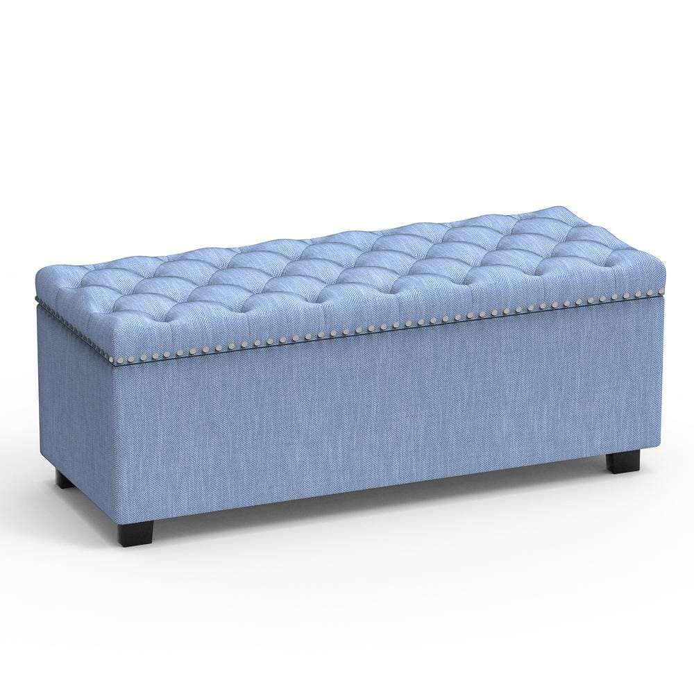 Button Tufted Blue Storage Ottoman