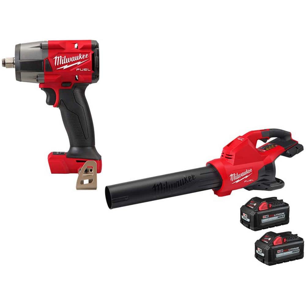 Milwaukee M18 FUEL Gen-2 18V Lithium-Ion Brushless Cordless Mid Torque 1/2 in. Impact Wrench w/FUEL Blower & (2) 6.0Ah Batteries -  2962-20-2824